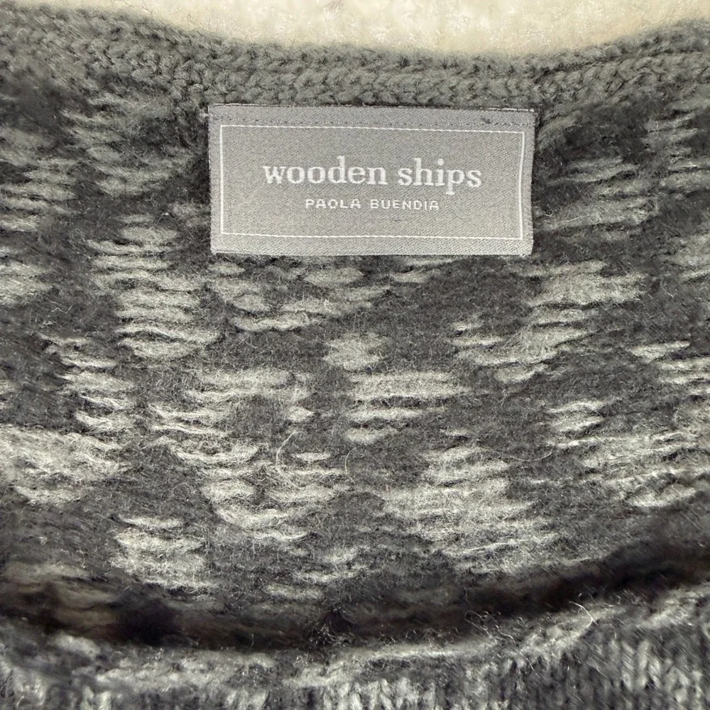 Wooden Ships Sweater Womens M/L Gray Black Leopard Print Knit Pullover